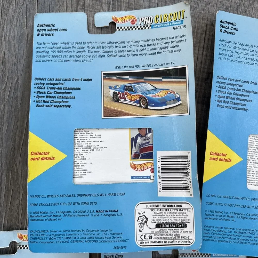 Lot 1992 Hot Wheels Pro Circuit Cars M. Martin R. Wallace M. Andretti B. Bodine